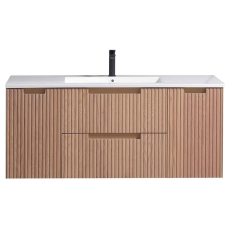 Fiore Wall Mount Modern Bathroom Vanity, Oakwood, 48", Single Sink