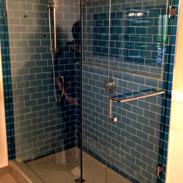 90 Degree Frameless Glass Shower Blue tile, Greater Vancouver Shower Glass