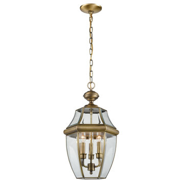 Ashford 3-Light Hanging Lantern In Antique Brass, Large