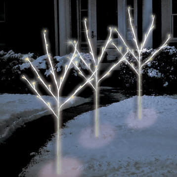 Set of 3 LED Lighted Twinkling White Twig Tree Christmas Pathway Markers 30"