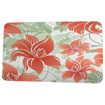 Tropical Resort Tree Mallow Floral Print Bath Mat, Orange, 17"x24"