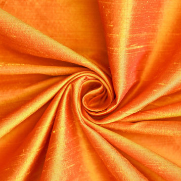 Saffron Orange Silk Fabric By The Yard, Silk Dupioni Fabric