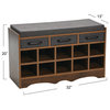 Entryway Storage Bench, 3 Dark Grey Drawers 10 Shoe Compartments, Cushioned Seat