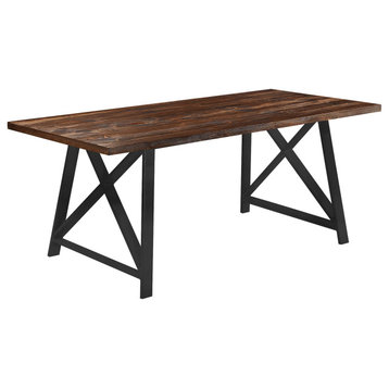 71" Modern Table With Brown Finish Wood Tabletop & Metal Legs Six 6 seating, Dar