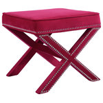 Meridian Furniture - Nixon Velvet Upholstered Ottoman/Bench, Pink - You'll be sitting pretty on this Nixon pink velvet ottoman/bench. This beautiful piece has a stunning look with its pink velvet upholstery and chrome nail head trim that gives your room a decidedly contemporary vibe. The X-shaped legs are sturdy and stout, making it a beautifully durable addition to your space. The ottoman's large top accommodates your feet while you relax and unwind with a good book, or pull it out on game night for an extra seat.