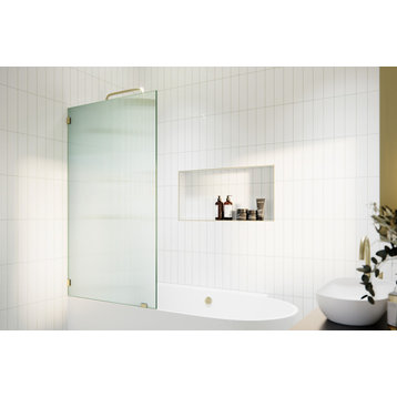 30"x58.25" Single Fixed Fluted Bath Panel Shower Tub Door, Satin Brass