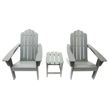Marina Poly Outdoor Patio Adirondack Chair and Table Set, Gray