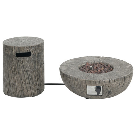 GDF Studio Westvale 2-Piece MGO Propane Fire Pit With Tank Holder, Light Gray