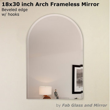 18x30 inch Arch  Frameless Mirror 1 beveled edge with Hooks