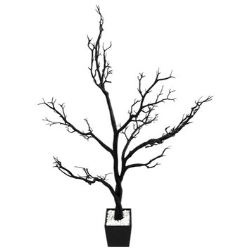 Floor Manzanita Tree Planter, 48"x26"x12", White, Black