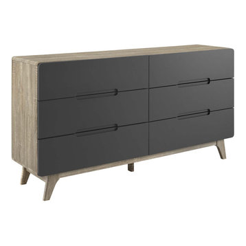 Origin Six-Drawer Wood Dresser or Display Stand, Natural Gray