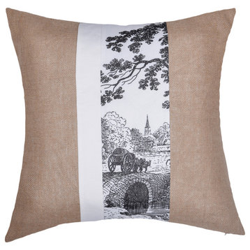 Dann Foley Cushion Jute, Cotton Canvas and Sat" Upholstery, Black and White