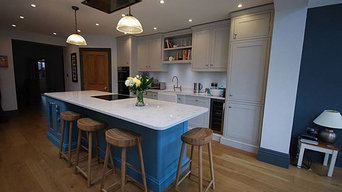 Blue and grey traditional style wooden painted kitchen
