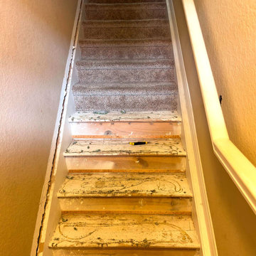 Hardwood Floor + Stair Stringer Fascia + Baseboard Trim + Paint