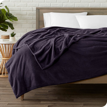 Bare Home Microplush Fleece Blanket, Eggplant, Throw/Travel
