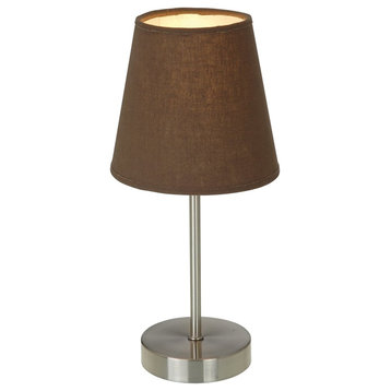 Simple Designs Sand Nickel Mini Basic Table Lamp With Fabric Shade, Brown