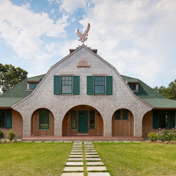 Electic & Whimsical Shingle Style House with Green Shutters & Eagle Weathervane