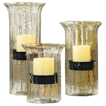 Ribbed Glass Candle Cylinder with Rustic Insert - Small