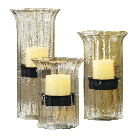 Ribbed Glass Candle Cylinder with Rustic Insert - Small