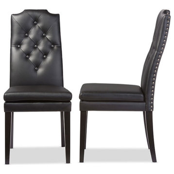 Dylin Faux Leather Button-Tufted Nail Heads Trim Dining Chair, Set of 2, Black