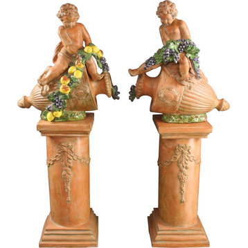 Consigned Pair Large Italian Statues Hand-Crafted Majolica Ceramic Signed
