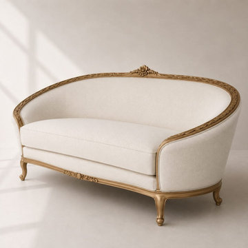 Luxury Solid Teak Wood Curved Sofa | Louis XV French Style Living Room