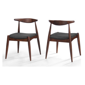 GDF Studio Sandra Mid Century Modern Dining Chairs, Set of 2, Charcoal/Walnut