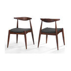 GDF Studio Sandra Mid Century Modern Dining Chairs, Set of 2, Charcoal/Walnut