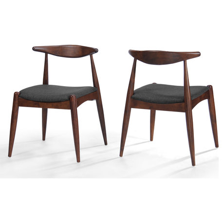 GDF Studio Sandra Mid Century Modern Dining Chairs, Set of 2, Charcoal/Walnut