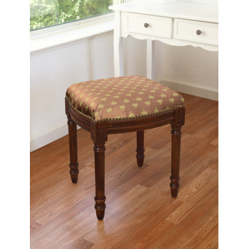 Dragonfly Upholstered Wooden Stool Wood Stain Finish