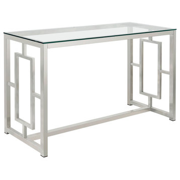 Costarakis Rectangle Glass Top Sofa Table Nickel Sofa Table Silver