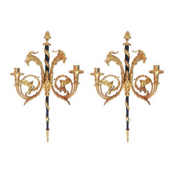 24-Karat Empire Style Candle Wall Sconces Pair w/ Goat Heads - Wall Sconces