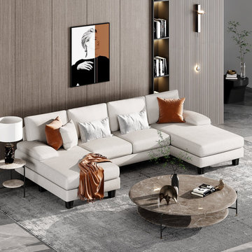 Modern U-Shaped Chenille Sectional Sofa With Chaise – 4-Seat Modular Couch