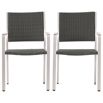 GDF Studio Coral Bay Outdoor Wicker Dining Chairs With Aluminum Frame, Set of 2