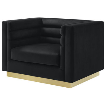 Inspired Home Mathis Club Chair, Upholstered, Black Velvet