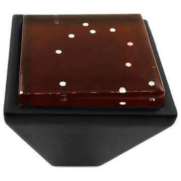 Brown Iridescent Dots Crystal Glass Black Metal Square Frustum Knob