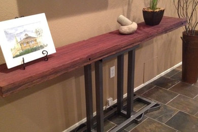 Sofa Table made from recycled Redwood wine tank stock + barrel stand