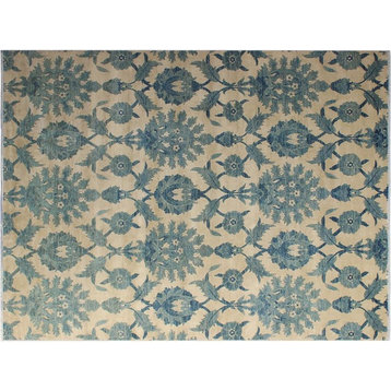 Chic Ziegler Herbert Ivory Blue Hand-Knotted Wool and Silk Rug-7'11'' x 10'3''