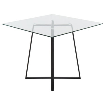 Cosmo Square Dining Table, Black Metal, Clear Glass