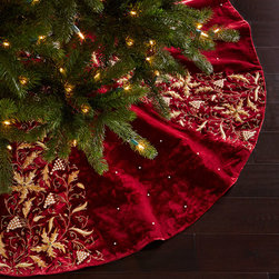 Sudha Pennathur Burgundy Velvet Christmas Tree Skirt - Christmas Tree Skirts