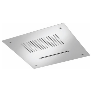 15" Stainless Steel Flush Mount Rainhead With Cascade Watefall, Brushed Nickel