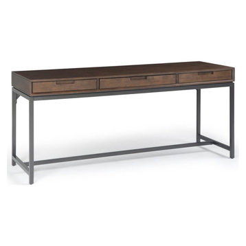 Simpli Home Banting Solid Hardood Industrial 72 " Desk in Walnut Brown