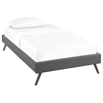 Loryn Twin Fabric Bed Frame with Round Splayed Legs, Gray