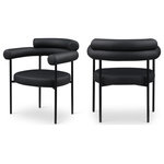 Meridian Furniture - Blake Upholstered Dining Chair, Black, Vegan Leather, Matte Black, Set of 2 - A back-hugging feel ensures this Blake black vegan leather diner chair quickly becomes your home's most coveted seat. Upholstered on the curved seat back and cushion with soft black vegan leather, this chair keeps guests comfortable from the start of the meal to its finish. An iron metal frame ensures sturdy support for guests, while the contemporary design makes it an easy fit with the table of your choice.