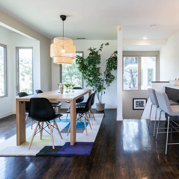 CB2 rug and stools, Eames replica chairs