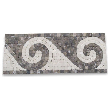 Marble Mosaic Border Listello Tile Surf Emperador 4.75x12 Tumbled, 1 piece