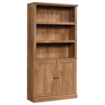 Pemberly Row Storage 3-Shelf 2-Door Tall Wood Bookcase in Sindoori Mango Beige