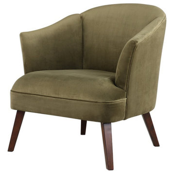 Bowery Hill 17'' Fabric/Wood Barrel Back Accent Chair in Olive Green/Walnut