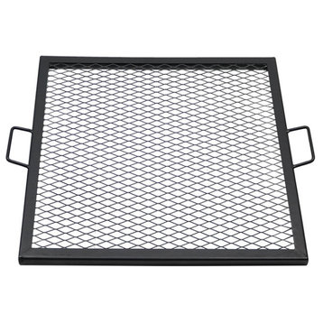 Sunnydaze X Marks Heavy-Duty Steel 30" Square Fire Pit Cooking Grill