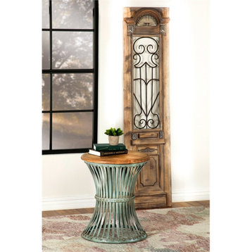 Coaster Matyas 20" Round Metal Accent Table in Blue Distressed/Natural